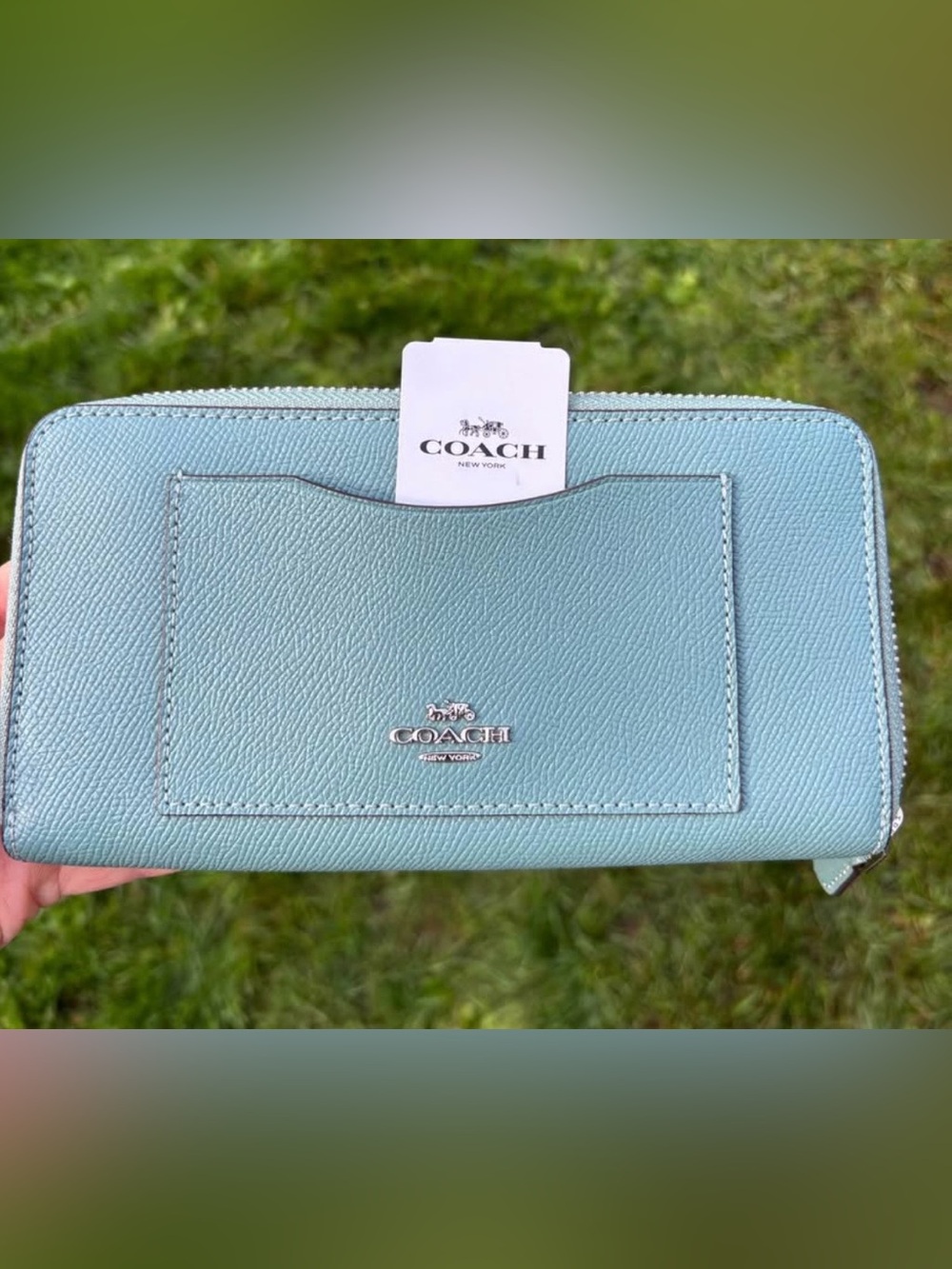 Coach Pebbled Zip Wallet in Light Mint